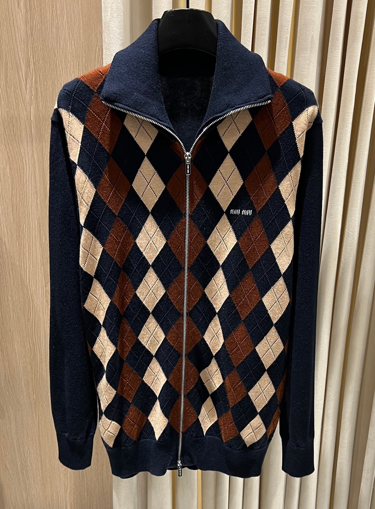 Argyle Wool Zip Cardigan