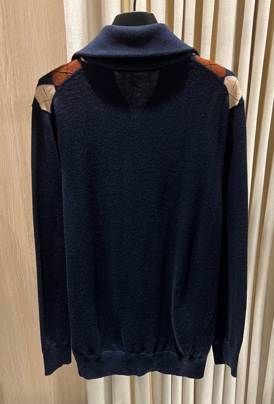 Argyle Wool Zip Cardigan
