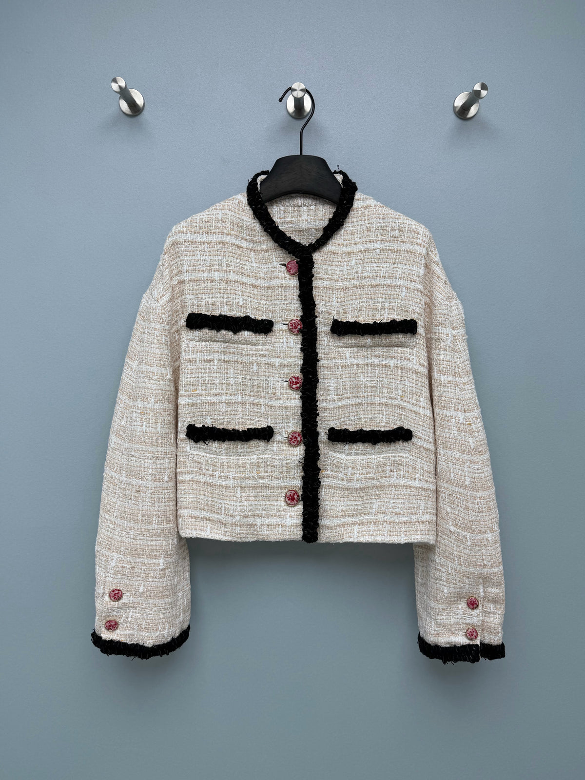 Off-White Mixed-Tone Tweed Cropped Jacket