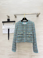 Blue-toned Mixed-color Tweed Jacket
