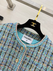 Blue-toned Mixed-color Tweed Jacket