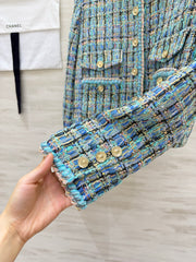 Blue-toned Mixed-color Tweed Jacket