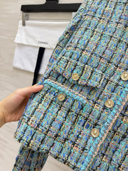 Blue-toned Mixed-color Tweed Jacket