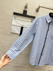 Textured Blue and White Striped Shirt