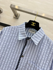 Textured Blue and White Striped Shirt