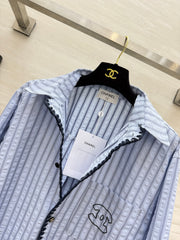 Textured Blue and White Striped Shirt