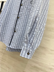 Textured Blue and White Striped Shirt