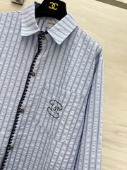 Textured Blue and White Striped Shirt
