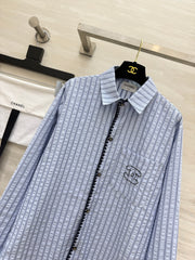 Textured Blue and White Striped Shirt