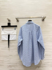 Textured Blue and White Striped Shirt