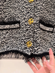 Off-White Mixed-Tone Tweed Cropped Jacket