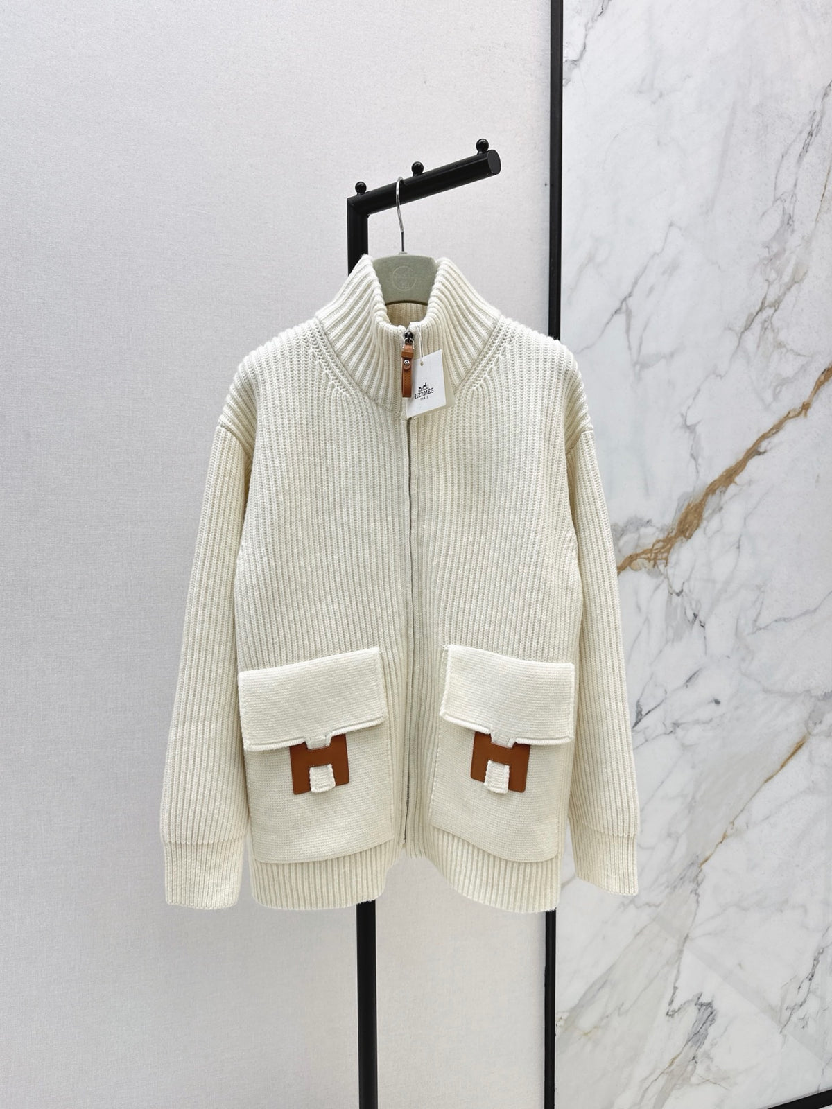 Wool-Blend Knit Cardigan with Pockets