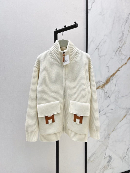 Wool-Blend Knit Cardigan with Pockets
