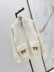 Wool-Blend Knit Cardigan with Pockets