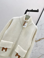 Wool-Blend Knit Cardigan with Pockets