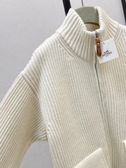 Wool-Blend Knit Cardigan with Pockets