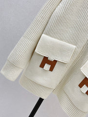 Wool-Blend Knit Cardigan with Pockets