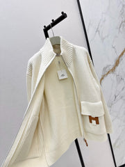 Wool-Blend Knit Cardigan with Pockets