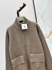 Wool-Blend Knit Cardigan with Pockets
