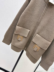 Wool-Blend Knit Cardigan with Pockets