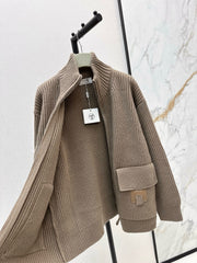 Wool-Blend Knit Cardigan with Pockets