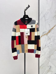 Color-Block Cashmere Cardigan with Metal Clasps