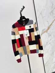 Color-Block Cashmere Cardigan with Metal Clasps