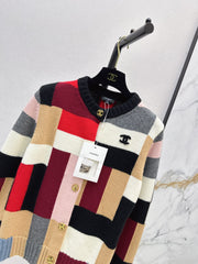 Color-Block Cashmere Cardigan with Metal Clasps