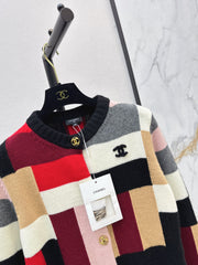 Color-Block Cashmere Cardigan with Metal Clasps