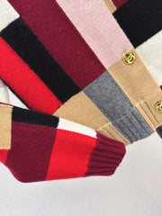 Color-Block Cashmere Cardigan with Metal Clasps