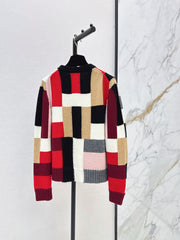 Color-Block Cashmere Cardigan with Metal Clasps