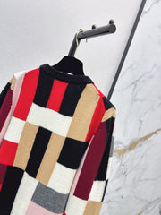 Color-Block Cashmere Cardigan with Metal Clasps