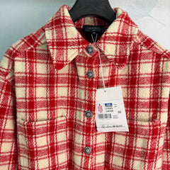 Red and White Check Wool-Blend Shirt Jacket