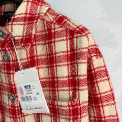 Red and White Check Wool-Blend Shirt Jacket