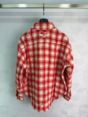 Red and White Check Wool-Blend Shirt Jacket