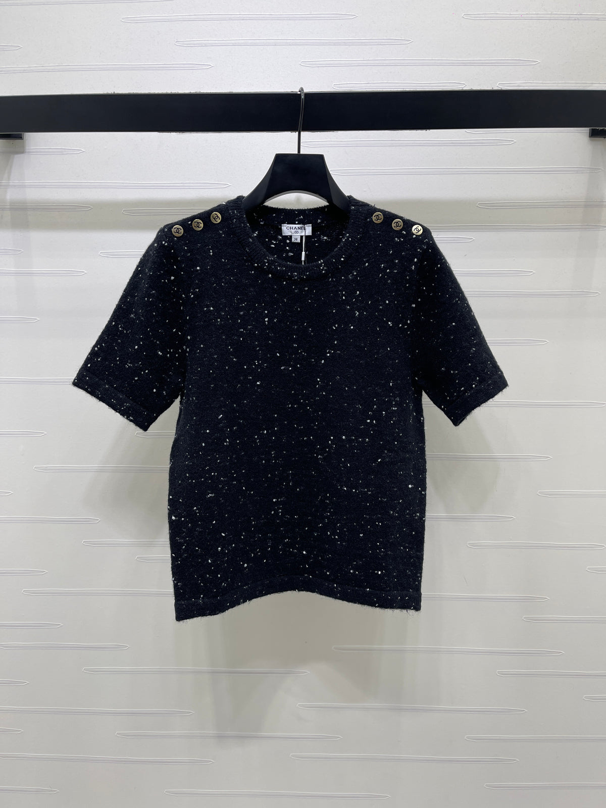 Shoulder-Button Knit Short-Sleeve Top