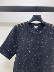 Shoulder-Button Knit Short-Sleeve Top