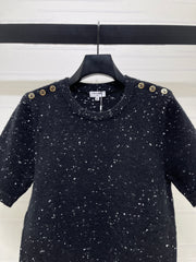 Shoulder-Button Knit Short-Sleeve Top