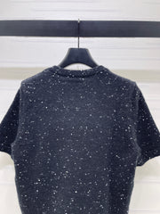Shoulder-Button Knit Short-Sleeve Top