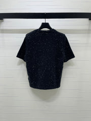 Shoulder-Button Knit Short-Sleeve Top