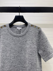 Shoulder-Button Knit Short-Sleeve Top