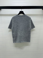 Shoulder-Button Knit Short-Sleeve Top