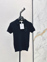 Short-sleeved knitted polo sweater