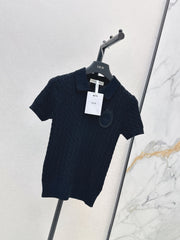Short-sleeved knitted polo sweater