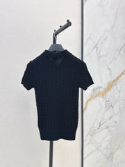 Short-sleeved knitted polo sweater