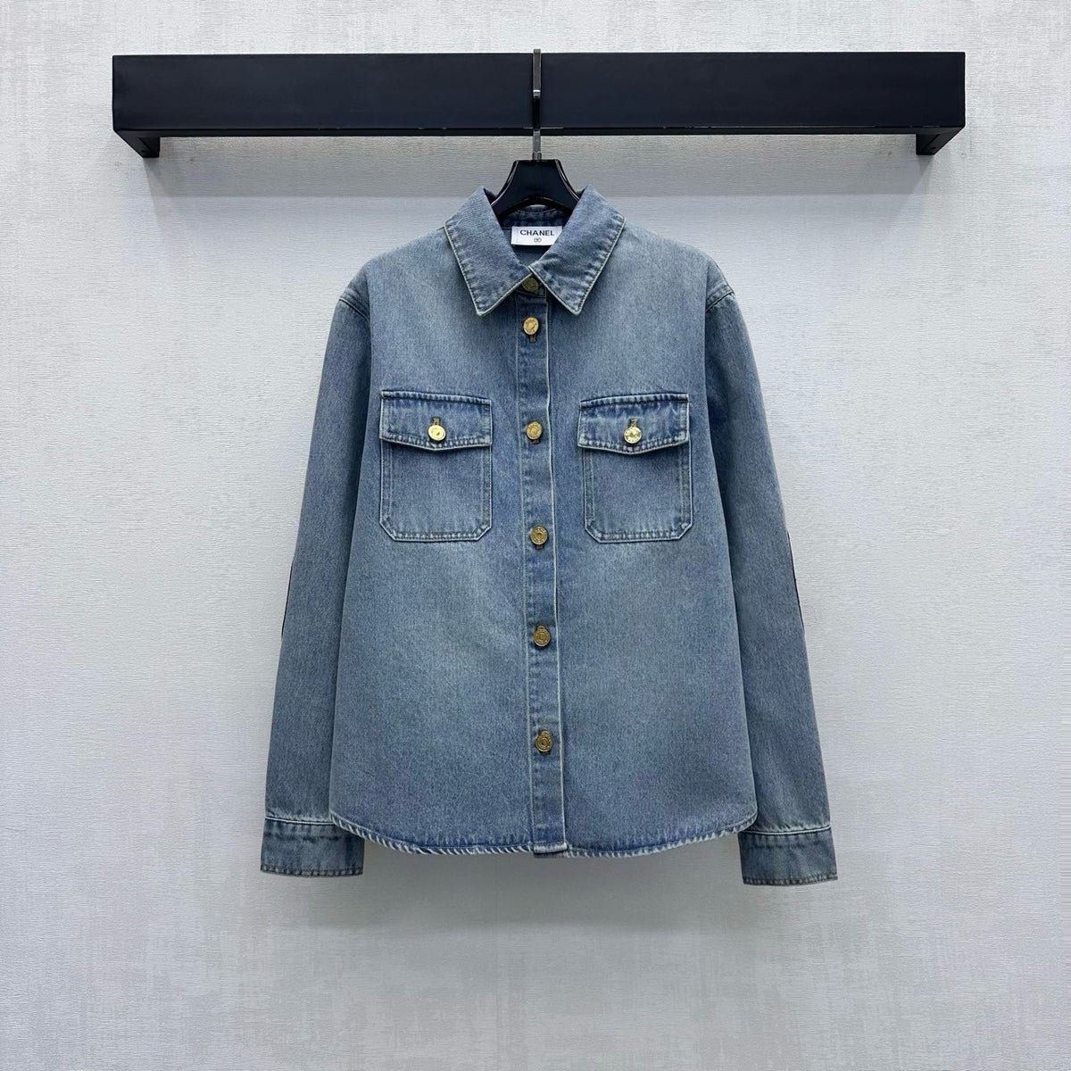 Denim Shirt with Quilted Elbow Patches