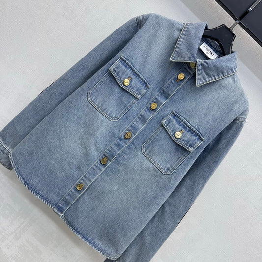 Denim Shirt with Quilted Elbow Patches
