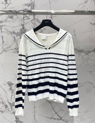 Striped Knit Top with a Sailor Collar