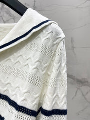 Striped Knit Top with a Sailor Collar