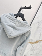 Vintage-Wash Hooded Denim Jacket
